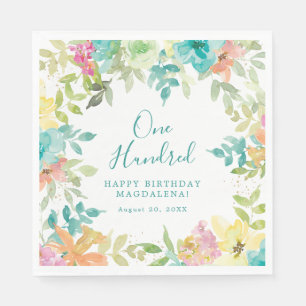 Serviette En Papier Aquarelle d'été Floral Custom 100e anniversaire