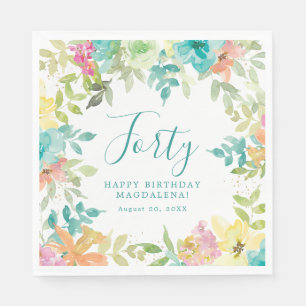 Serviette En Papier Aquarelle d'été Floral Custom 40e anniversaire
