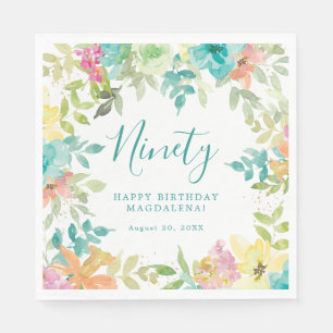Serviette En Papier Aquarelle d'été Floral Custom 90e anniversaire