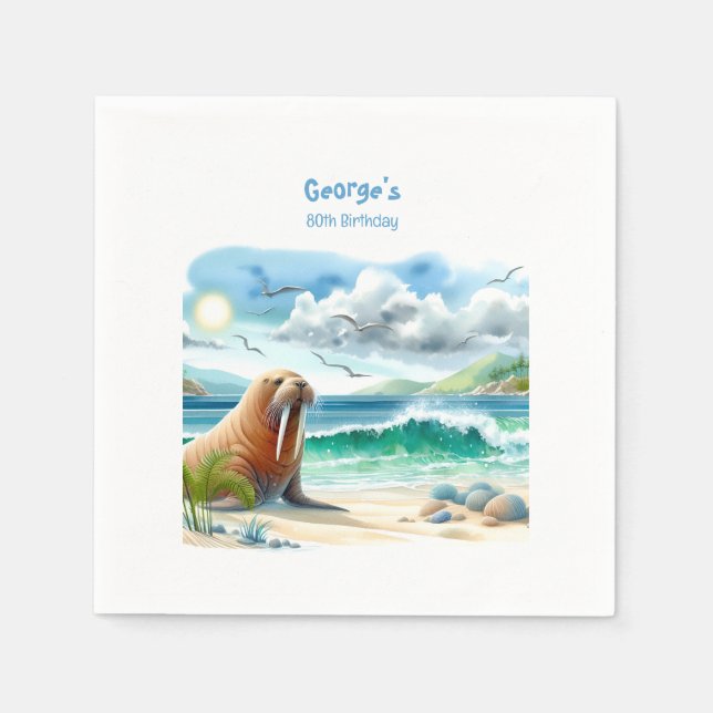 Serviette En Papier Aquarelle d'été Walrus (Devant)