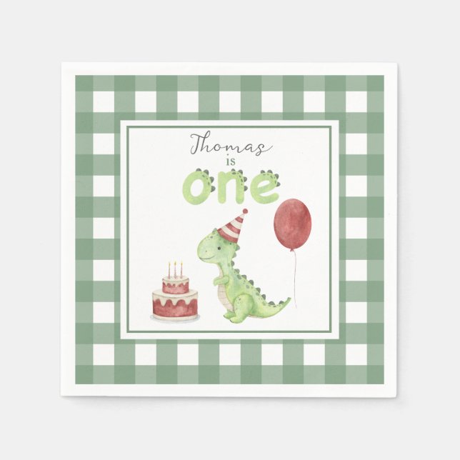 Serviette En Papier Aquarelle Dinosaur 1er anniversaire (Devant)