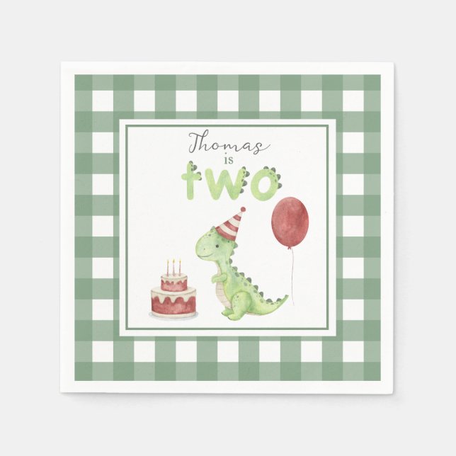 Serviette En Papier Aquarelle Dinosaur 2ème anniversaire (Devant)