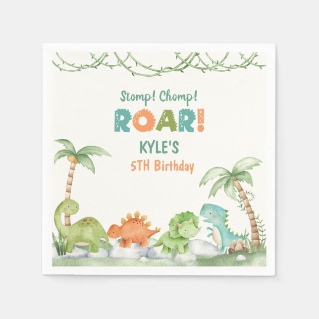 Serviette En Papier Aquarelle Dinosaur Anniversaire (Devant)