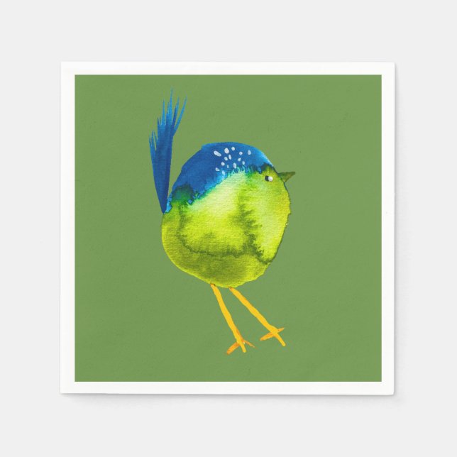 Serviette En Papier Aquarelle d'oiseau bleu (Devant)
