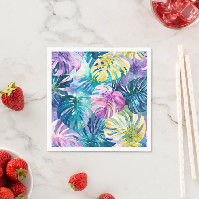 Serviette En Papier Aquarelle d'or Paradis Feuille tropical (En situation)