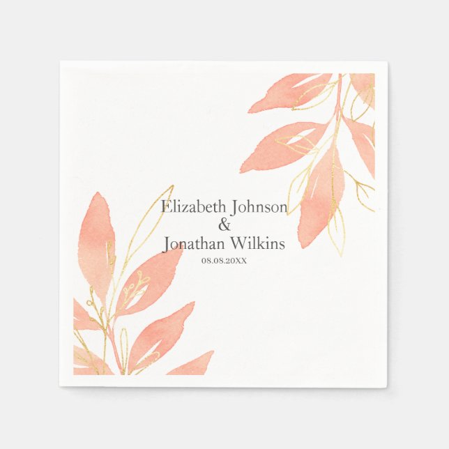 Serviette En Papier Aquarelle dorée Mariage floral (Devant)