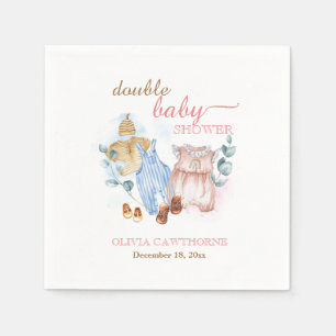 Serviette En Papier Aquarelle double Baby shower bleu rose