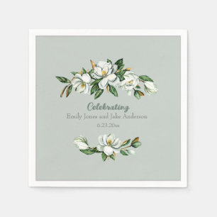 Serviette En Papier Aquarelle douce Magnolia Mariage de verdure