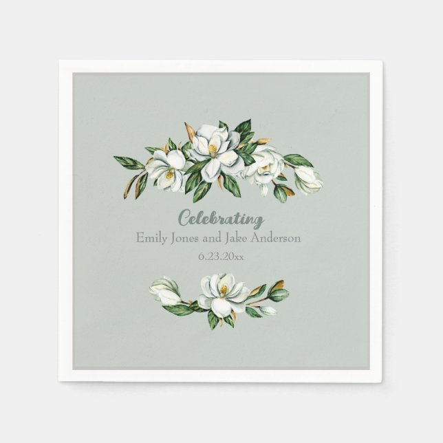 Serviette En Papier Aquarelle douce Magnolia Mariage de verdure (Devant)