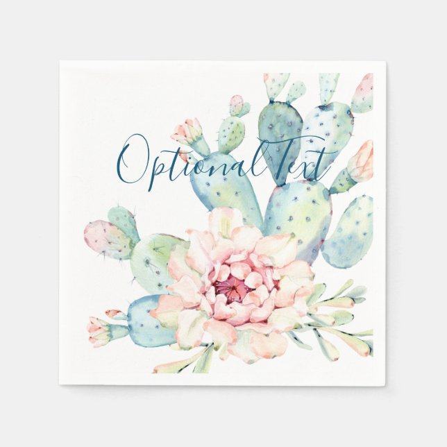 Serviette En Papier Aquarelle douce Pastel Blooming Cactus (Devant)