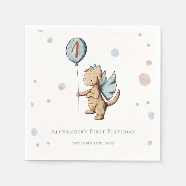 Serviette En Papier Aquarelle Dragon Balloon Premier anniversaire (Devant)