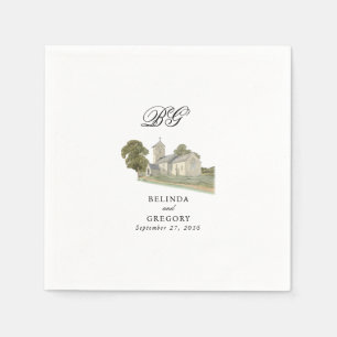 Serviette En Papier Aquarelle Eglise traditionnelle Monogramme Mariage