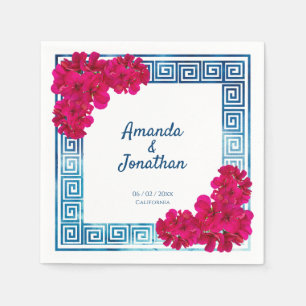 Serviette En Papier Aquarelle Élégance grecque + Fleurs roses