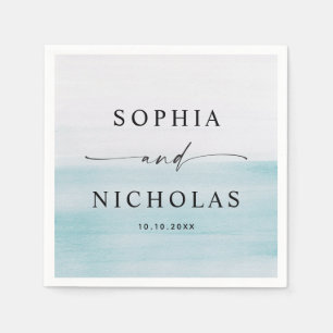 Serviette En Papier Aquarelle élégante marine pastel bleu mariage