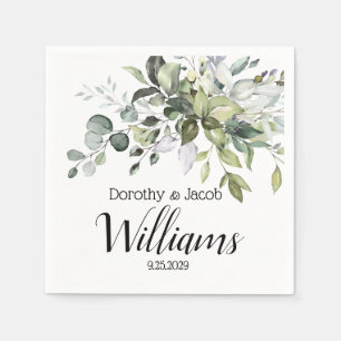 Serviette En Papier Aquarelle Elégante Personnalisée Eucalyptus Vert