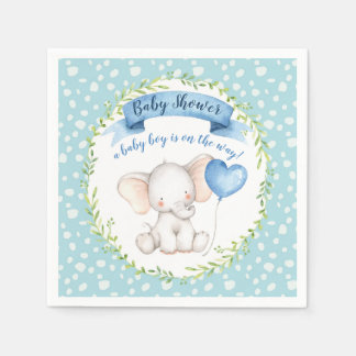 Serviette En Papier Aquarelle Elephant Baby shower bleu NAPKIN