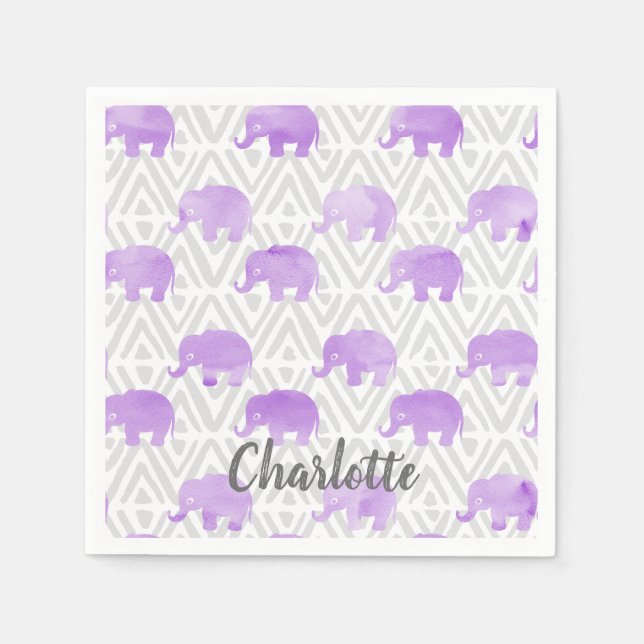 Serviette En Papier Aquarelle Elephant Shibori Primitive Chevron (Devant)