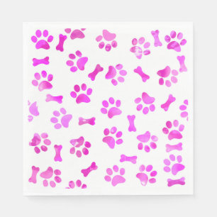 Serviette En Papier Aquarelle Empreintes de pattes rose