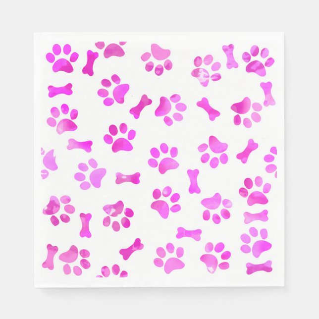 Serviette En Papier Aquarelle Empreintes de pattes rose (Devant)