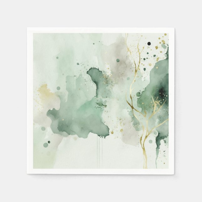 Serviette En Papier Aquarelle en marbre vert et or (Devant)