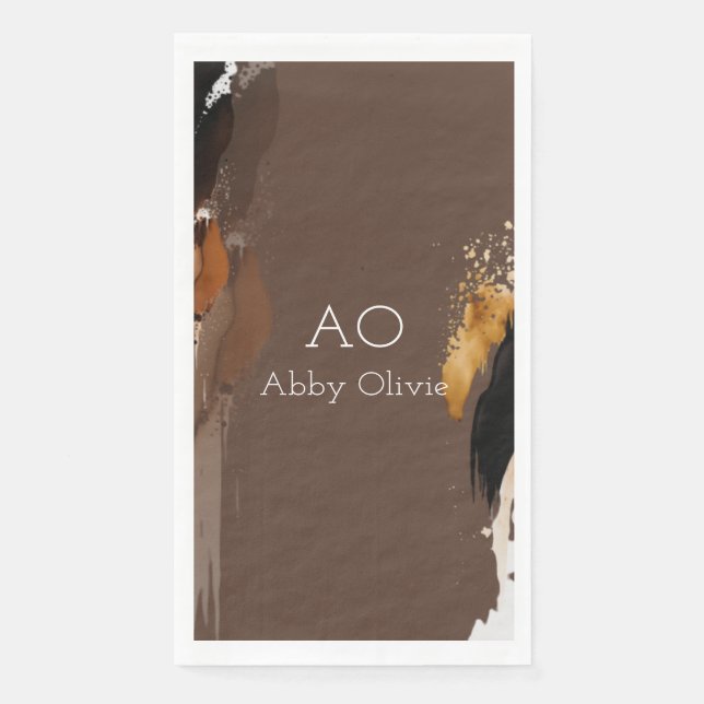 Serviette En Papier Aquarelle en or noir beige Brown (Devant)