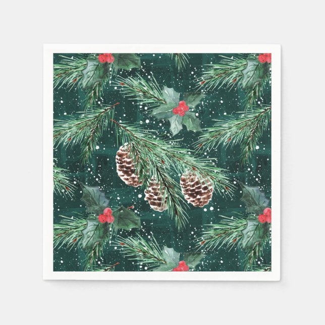 Serviette En Papier Aquarelle Épinette de Noël aux cônes (Devant)