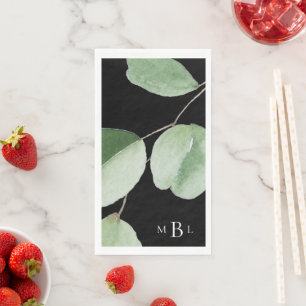 Serviette En Papier Aquarelle Eucalyptus Bold Monogramme noir