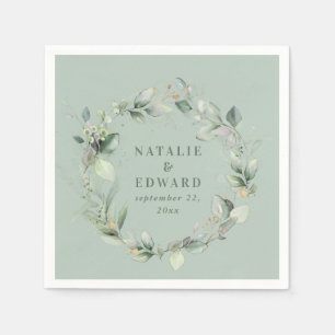 Serviette En Papier Aquarelle eucalyptus élégante fête de mariage
