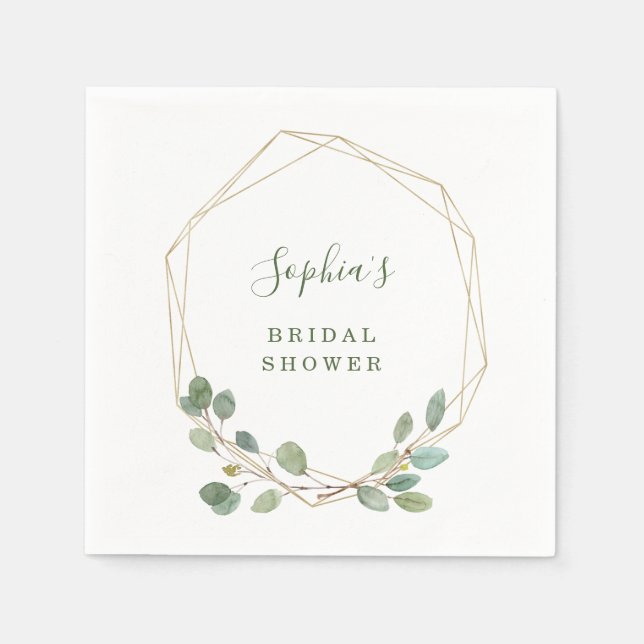 Serviette En Papier Aquarelle Eucalyptus Gold Fête des mariées géométr (Devant)