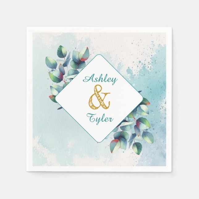 Serviette En Papier Aquarelle Eucalyptus Mariage botanique (Devant)