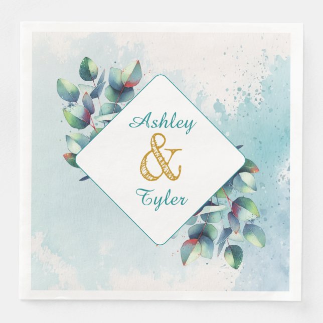 Serviette En Papier Aquarelle Eucalyptus Mariage botanique (Devant)