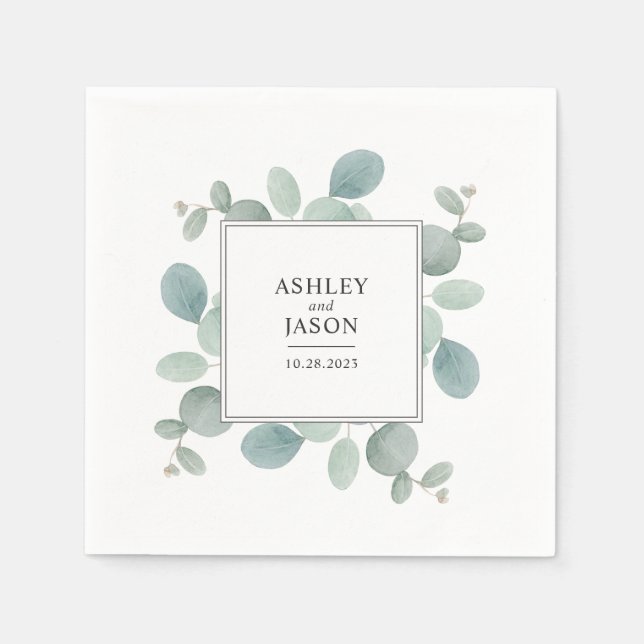 Serviette En Papier Aquarelle Eucalyptus Mariage de verdure (Devant)