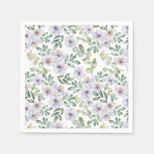 Serviette En Papier Aquarelle Eucalyptus & Motif de fleurs pourpres