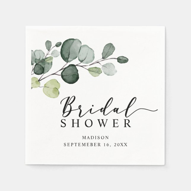 Serviette En Papier Aquarelle Eucalyptus papier Fête des mariées vert (Devant)