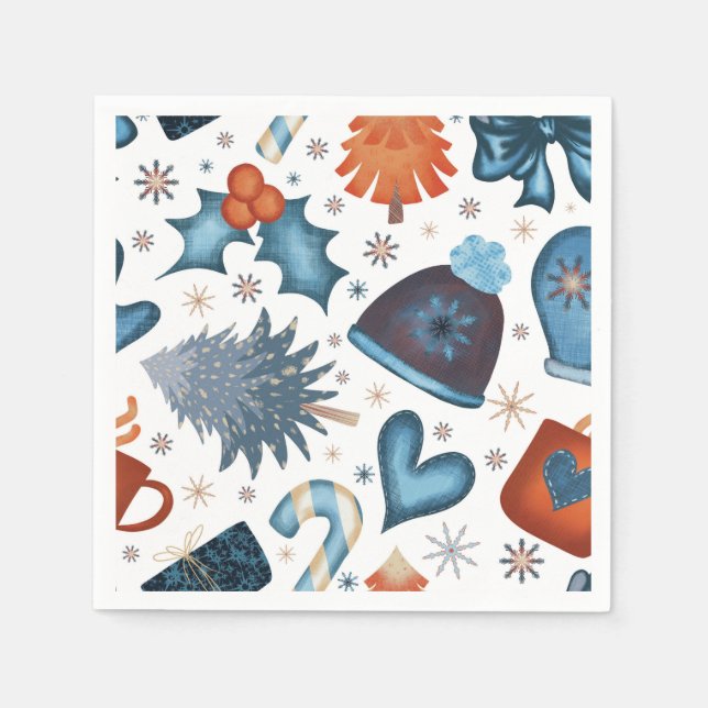 Serviette En Papier Aquarelle festive Motif de Noël d'hiver (Devant)