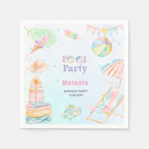 Serviette En Papier Aquarelle fête d'anniversaire en piscineété Pa