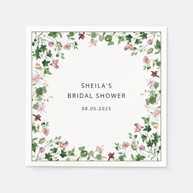Serviette En Papier Aquarelle Fête des mariées florale serviettes (Devant)