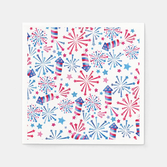 Serviette En Papier Aquarelle Feu d'artifice Rocks 4 juillet fête (Devant)