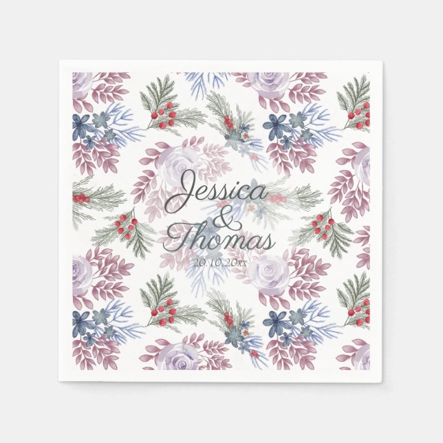 Serviette En Papier Aquarelle Feuillage d'hiver Mariage serviettes (Devant)