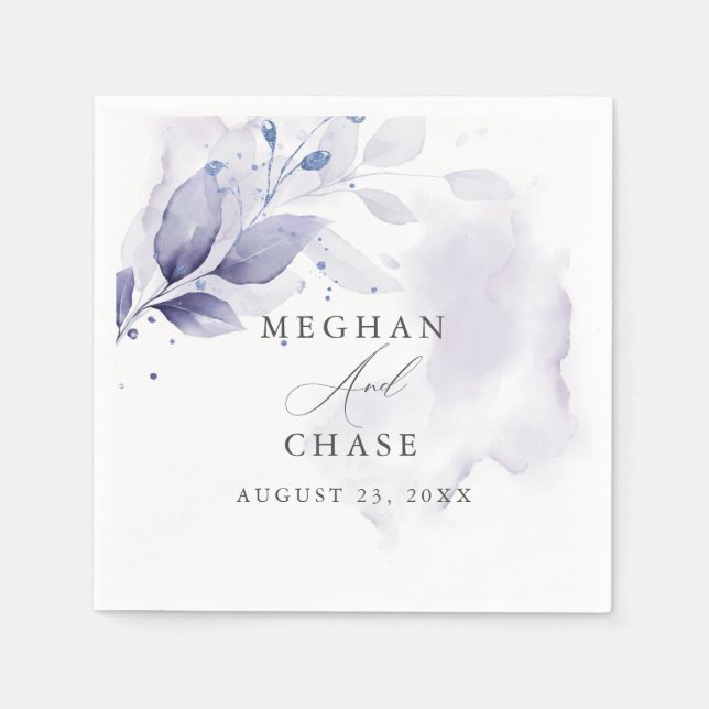 Serviette En Papier Aquarelle Feuillage Violet serviettes (Devant)