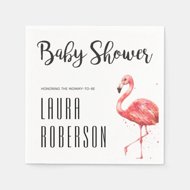 Serviette En Papier Aquarelle Flamant rose rose main Baby shower (Devant)