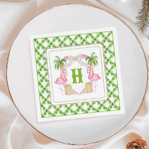 Serviette En Papier Aquarelle Flamant rose rose Monogramme Crest Noël