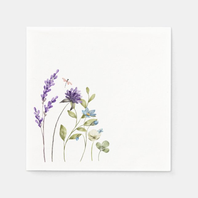 Serviette En Papier Aquarelle fleur sauvage couleur violet bleu estiva (Devant)
