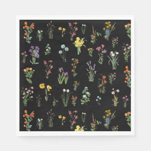 Serviette En Papier Aquarelle fleur sauvage Floral botanique noir