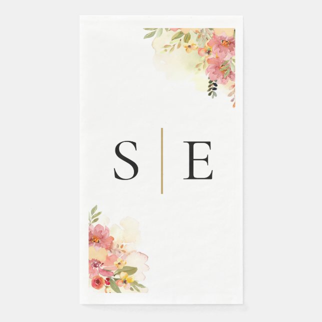 Serviette En Papier Aquarelle Fleur sauvage Floral Élégant Monogramme (Devant)