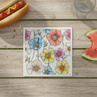 Aquarelle fleur sauvage Pastel Bleu, rose, jaune