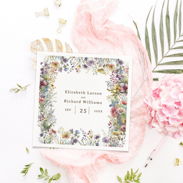 Serviette En Papier Aquarelle fleurie Fleur sauvage couleur budget (Budget Colorful Wildflower Floral Watercolor Wedding)