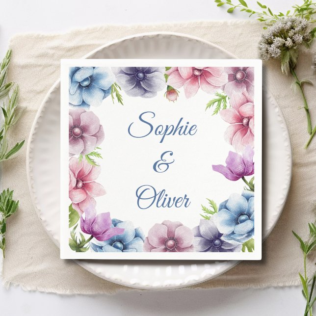 Serviette En Papier Aquarelle Fleurs d'anémone de mariage (Créateur téléchargé)