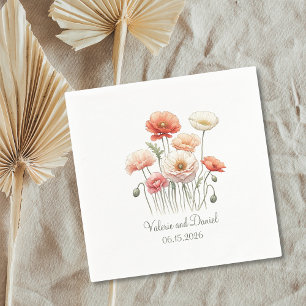 Serviette En Papier Aquarelle Fleurs de Pavot Boho Mariage Cocktail