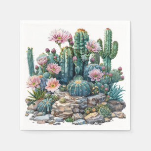 Serviette En Papier Aquarelle fleurs du désert cactus.